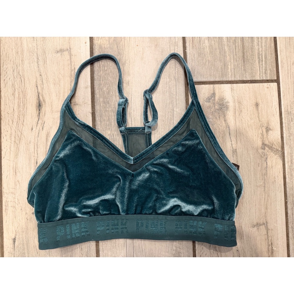 Victoria's Secret PINK Sport Teal Velvet Mesh Bralette Adjustable Racerback M